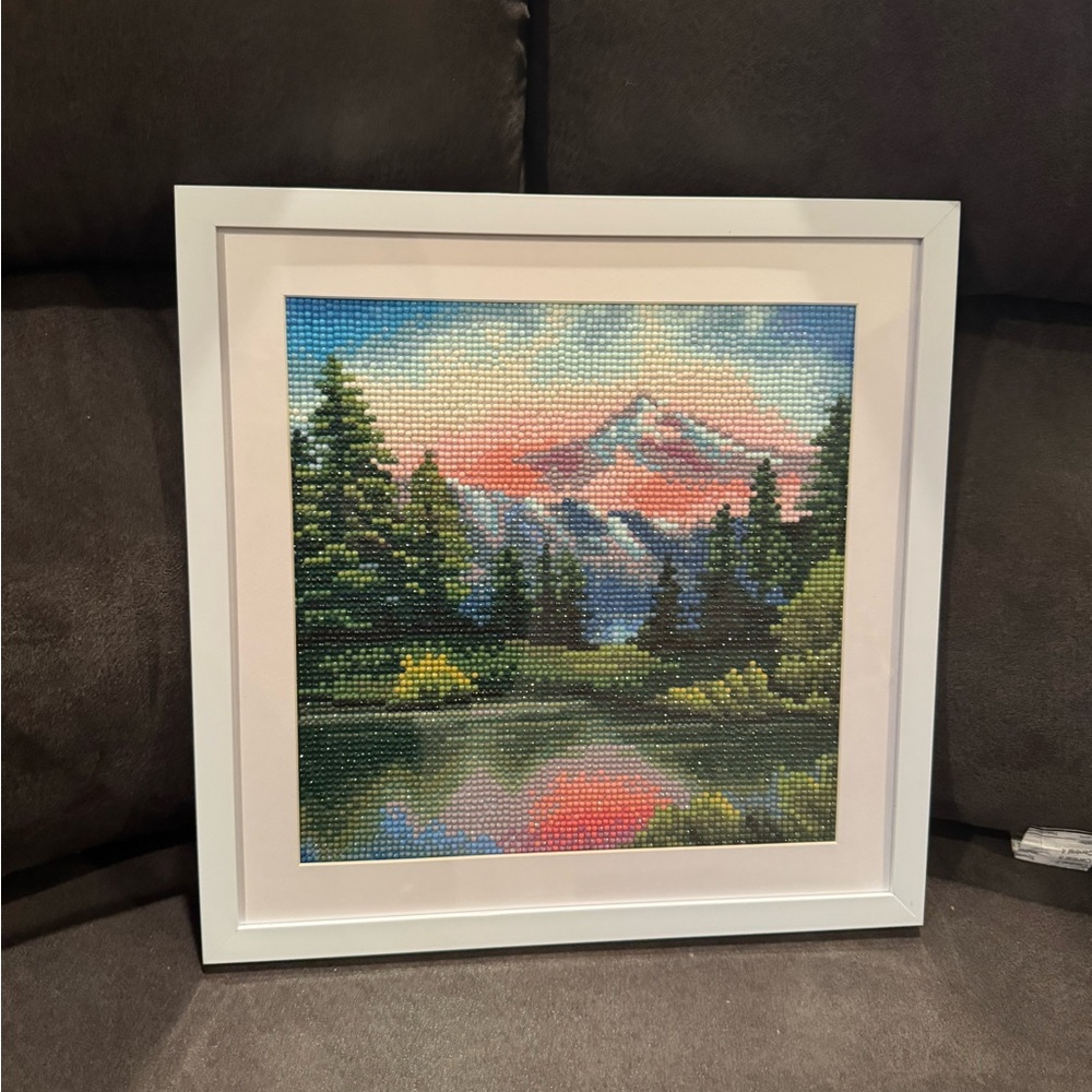 Framed Mountain Landscape Art in White Frame